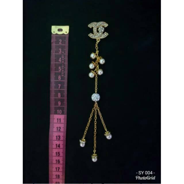 Brooch Bross Dagu Juntai Panjang Mutiara