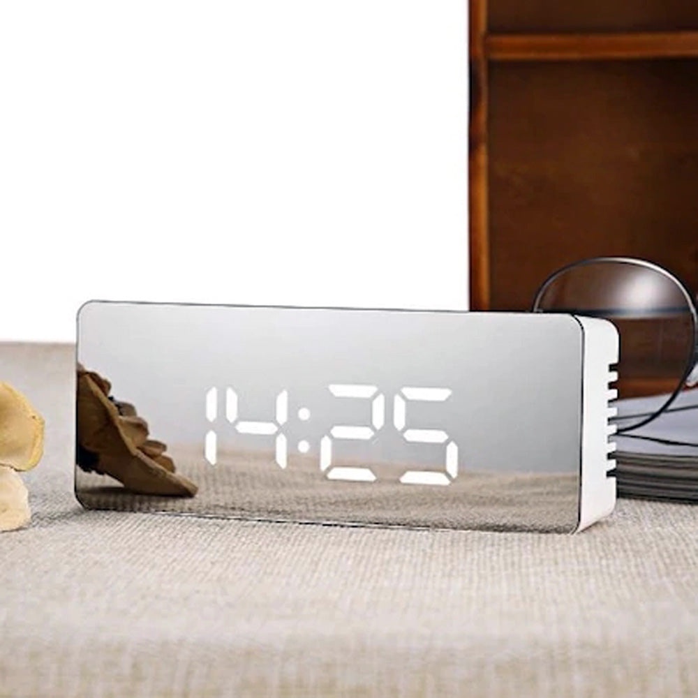 Digital Alarm Clock Mirror DS-3622 / Jam Meja Digital Led Weker White