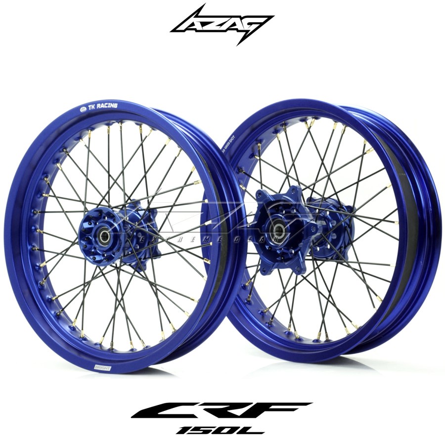 PAKET VELG SET SUPERMOTO CRF 150 VELG TK BRIGHT BLUE TROMOL EXPEDITION CNC BLUE
