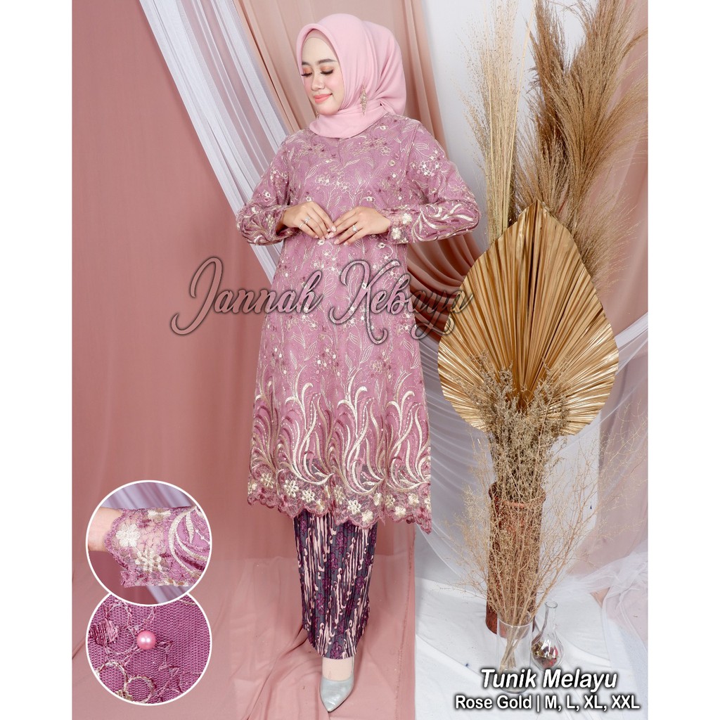 Kebaya Modern Tulle Melayu Setelan Rok Plisket