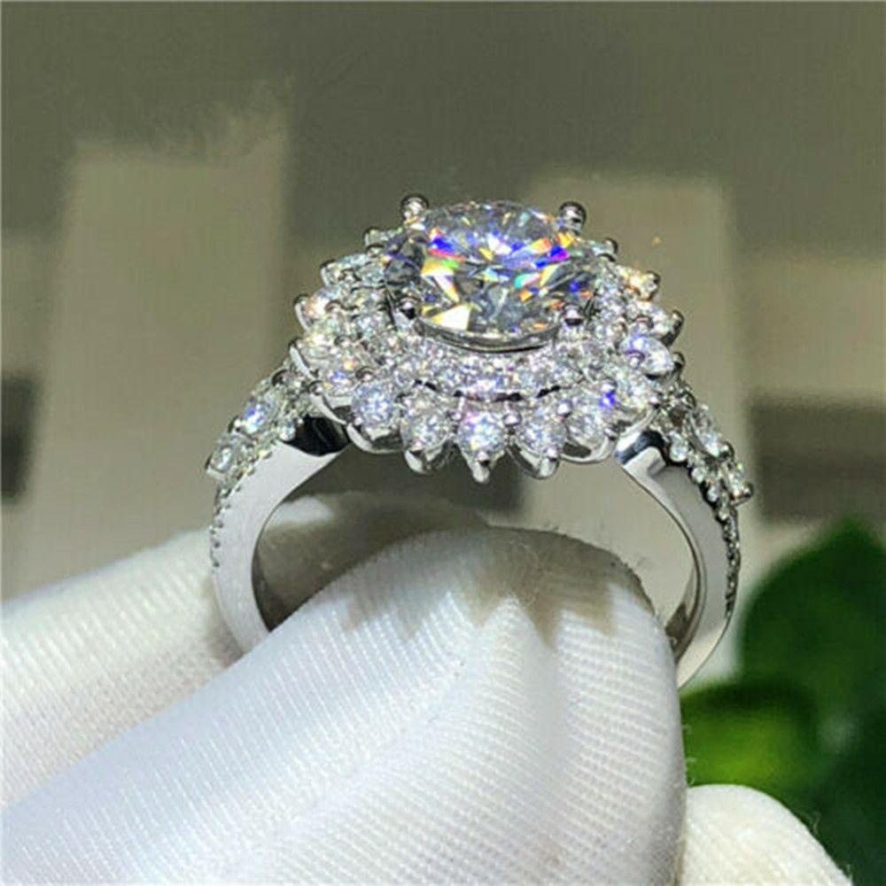 Cincin Kawin Berlian Nanas Bulat Wanita Klasik Paduan Ladies Ring