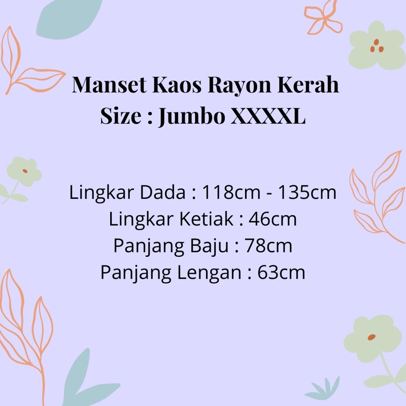 Manset Kaos Wanita bahan Rayon Kerah Size Jumbo XXXXL