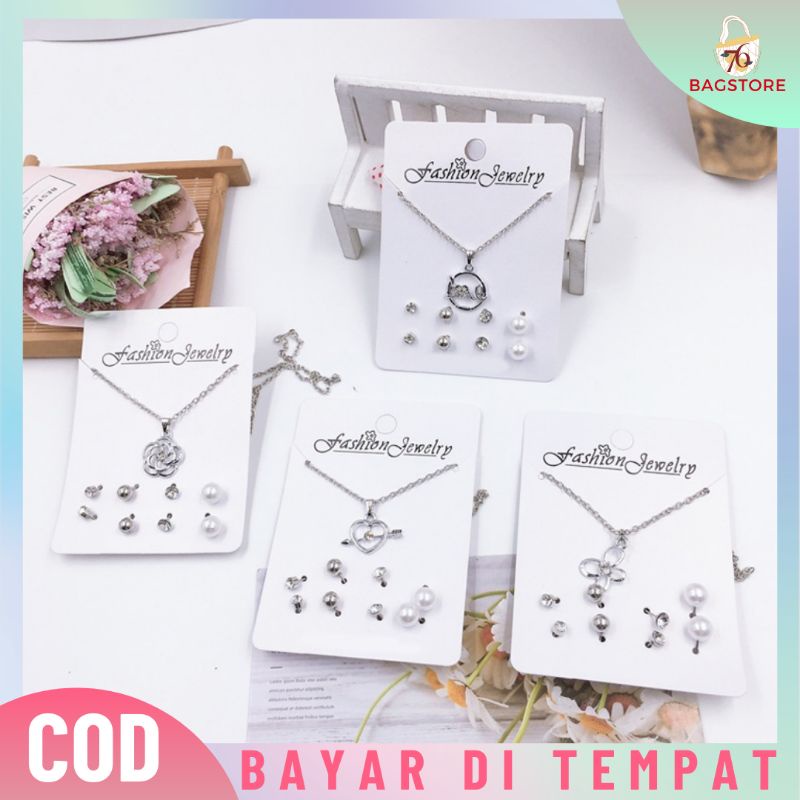 [IMPORT] AC168 - AKSESORIS PERHIASAN 5IN1 KALUNG SET ANTING FASHION WANITA - 76BAGSTORE