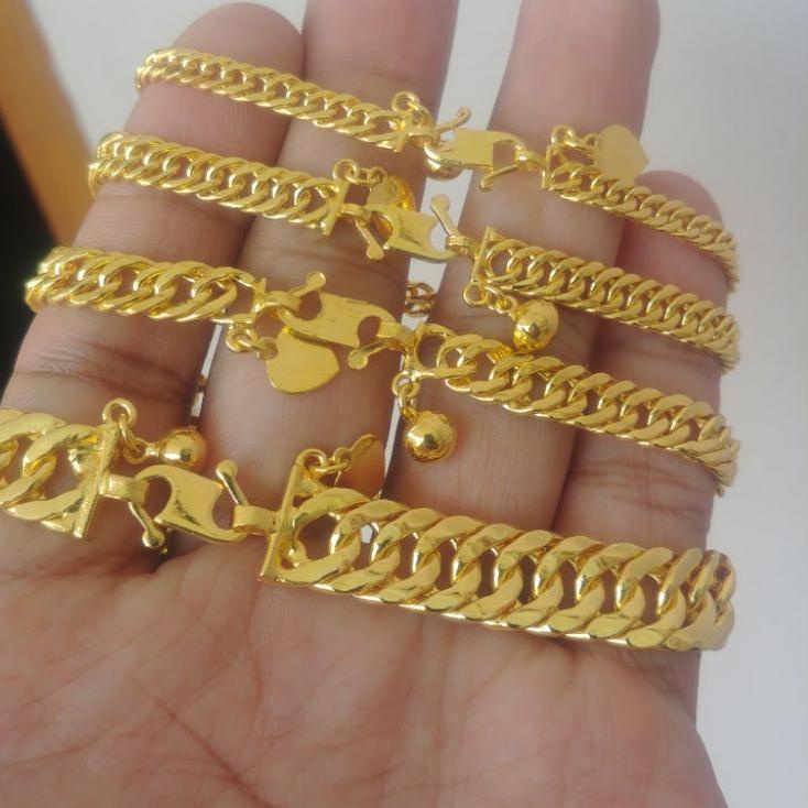 Murah Populer Gelang Rantai Double Lapis Emas Warna Kuning 24k