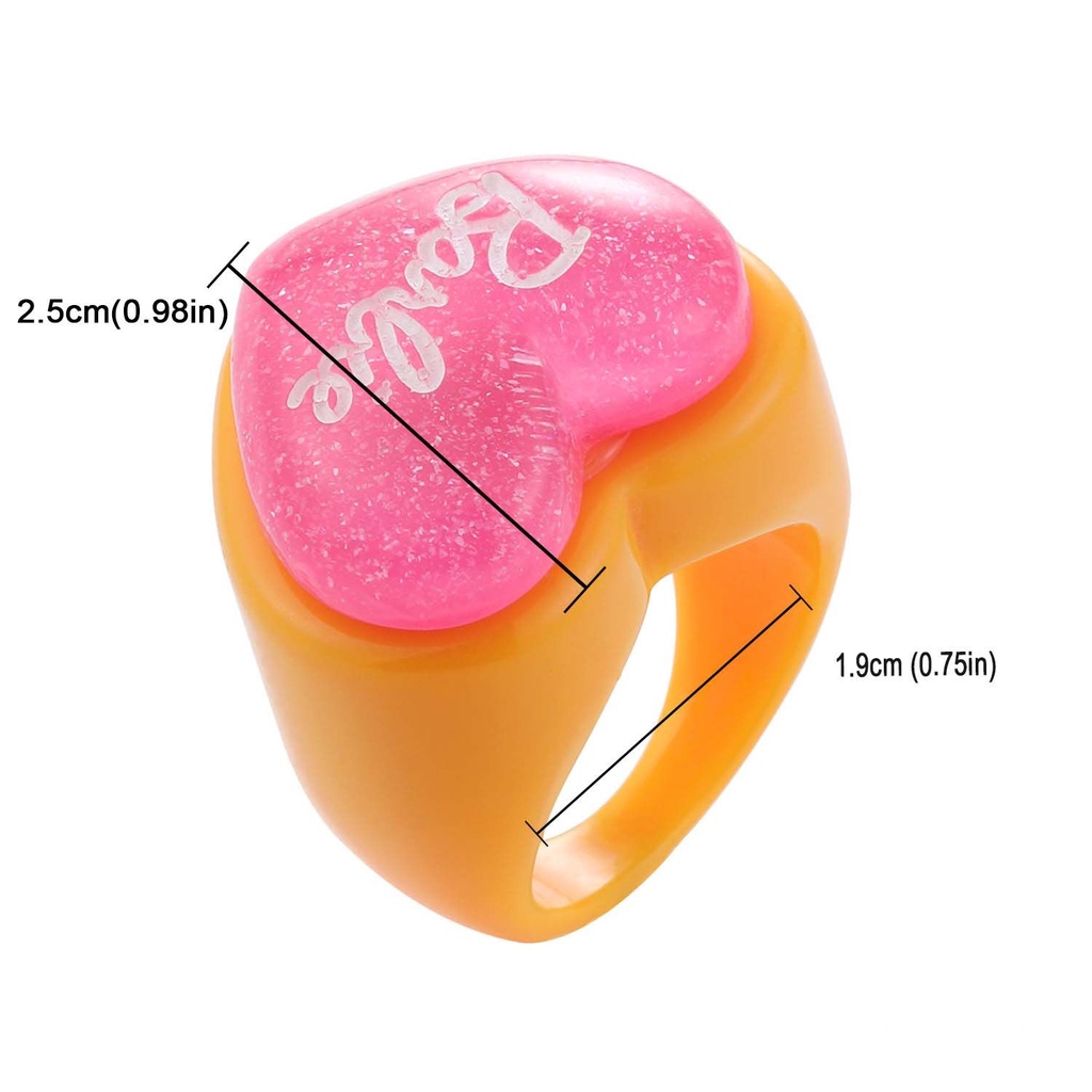 Needway  Geometric Finger Rings Trendy Acrylic Resin Ring Women Letter Heart Korean Cartoon Personality Fashion Jewelry