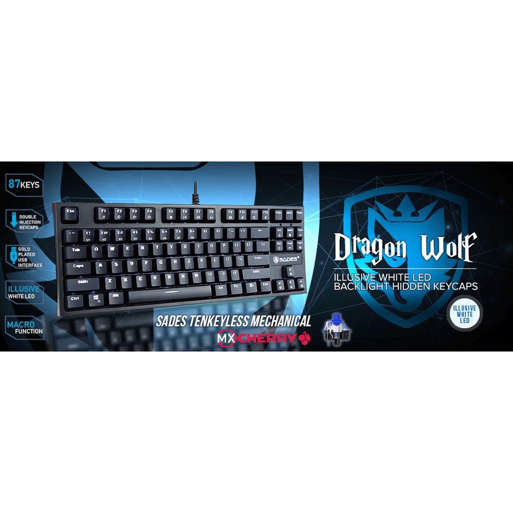 Keyboard Gaming sades Wired usb gold Mechanical TKL 87 keys cherry mx backlight Dragon wolf dragonwolf