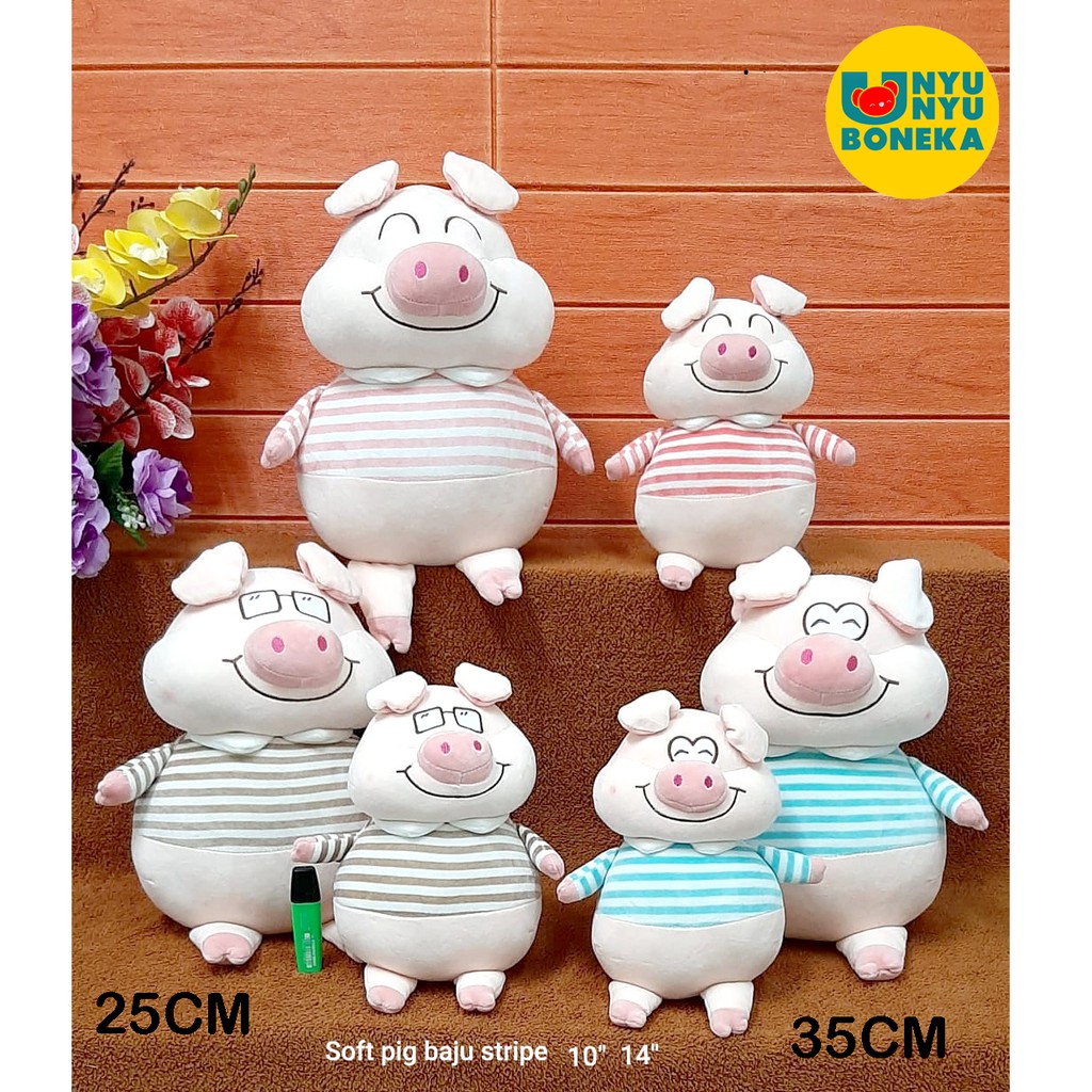 Boneka Soft Pig Tshirt Stripe Import Animal Babi Hadiah Kado Ultah