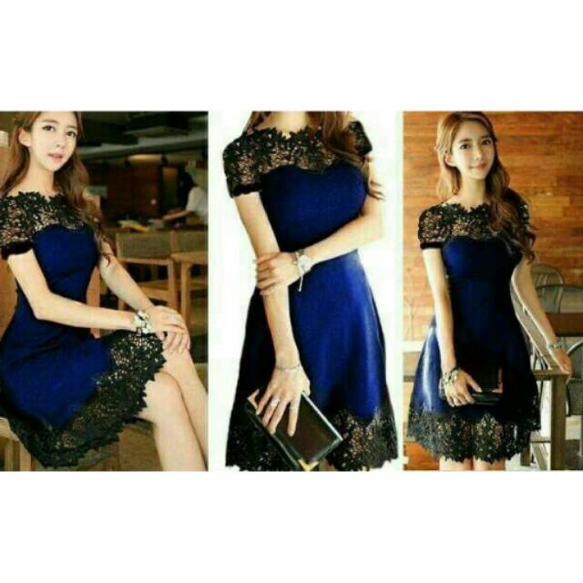 Dress navy brokat