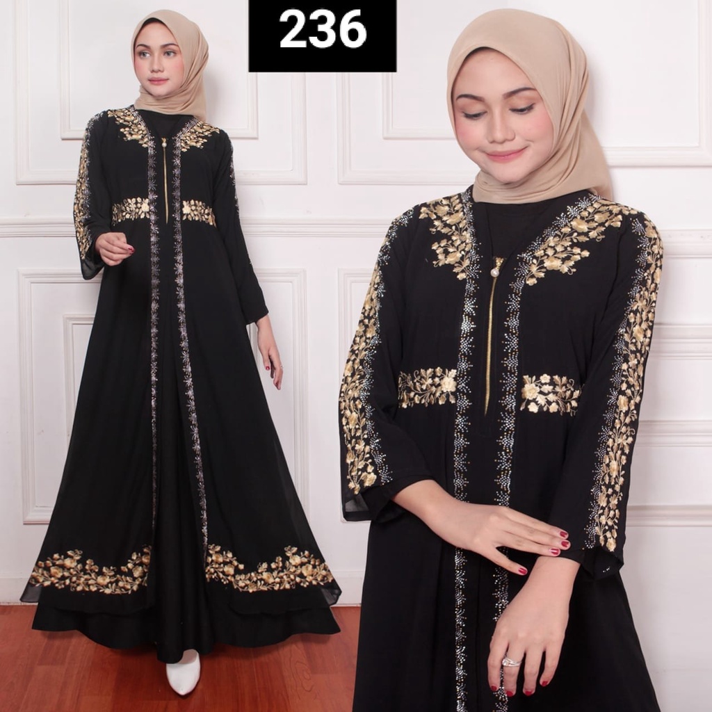 gamis abaya arab hitam syari umroh jerset ceruty terbaru mewah