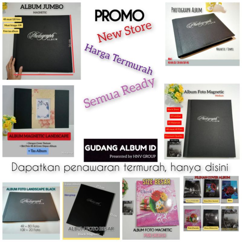 [ COD PROMO ] BUKU ALBUM FOTO WEDDING LANDSCAPE BLACK MAGNETIC PEREKAT 4R 5R 8R 10R + FREE BOX