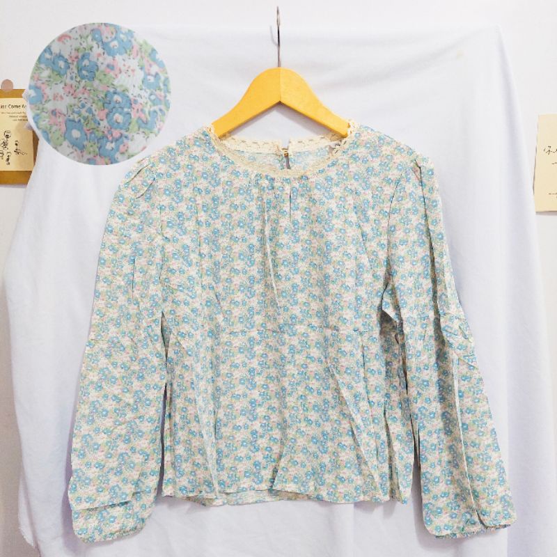 【BISA COD】Chiffon Lace Floral Blouse wanita Lengan Panjang summer atasan blus import cewek-Motif 45