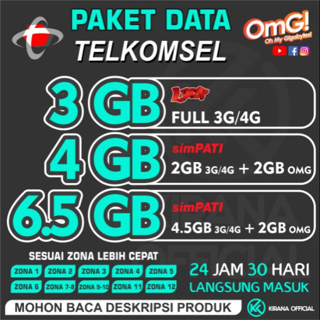 PAKET DATA TELKOMSEL SIMPATI-AS 4GB/SIMPATI-AS 6,5GB/LOOP 3GB [ 24 JAM - 30 HARI ]