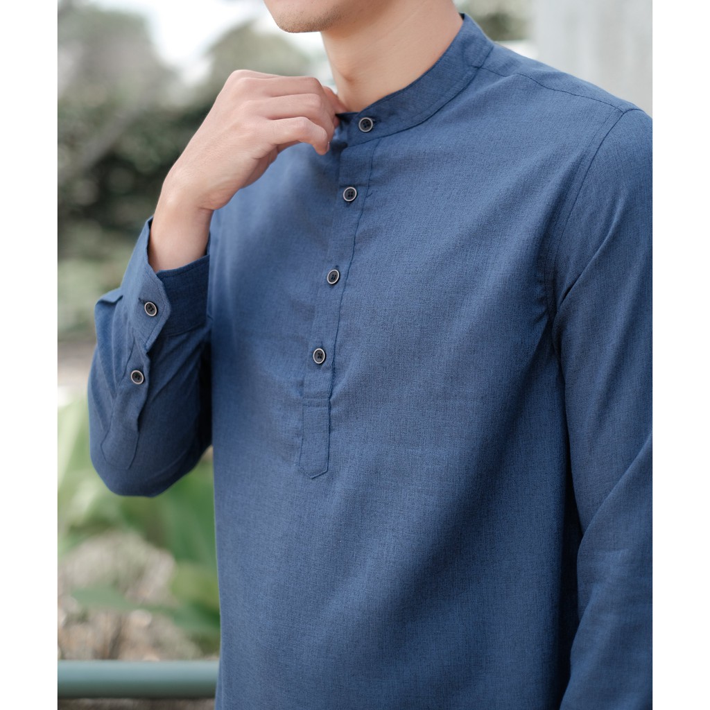 SANVANINA F-03B Long Kurta Salman Blue Denim | Baju Koko Pria Muslim Model Pakistan