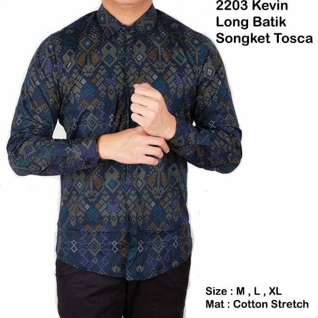 Kemeja Pria Basic Batik Songket Lengan Panjang Hijau Tosca - Hijau Tosca- M