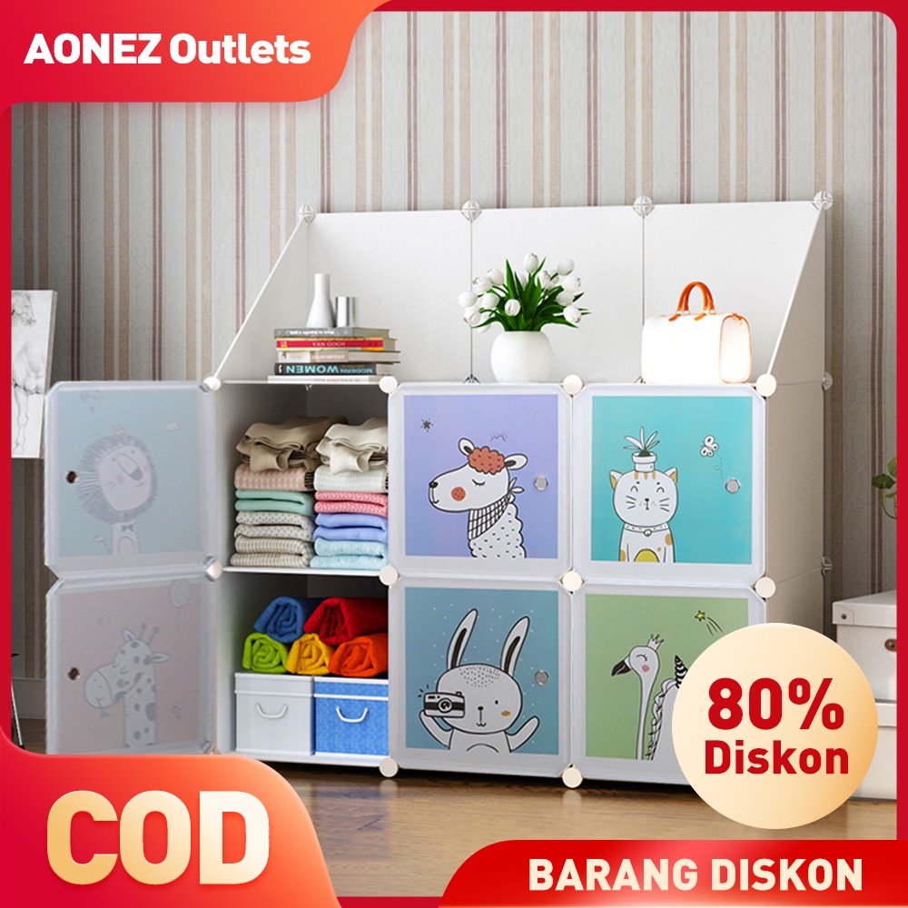 【COD】AONEZ Outlets lemari plastik Portable/ Rak Serbaguna Susun Plastik/lemari pakaian anak wardrobe