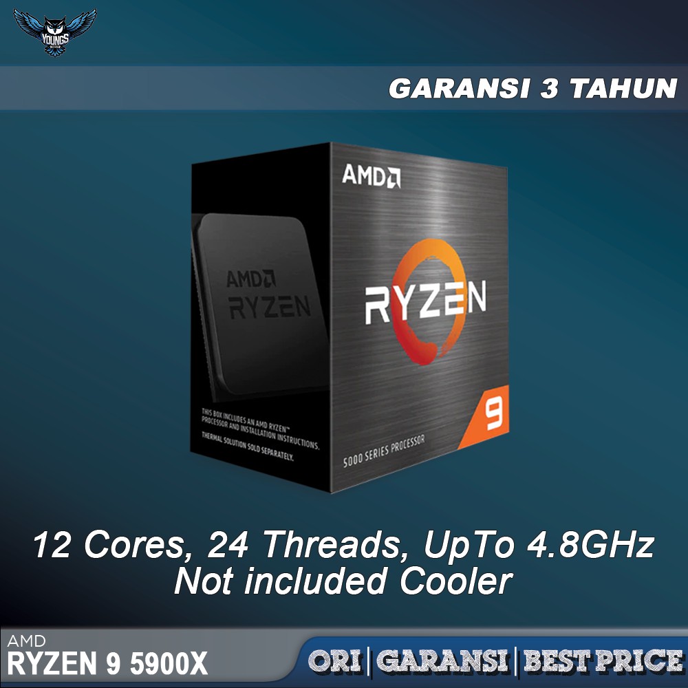 PROCESSOR AMD RYZEN 9 5900X 3.7GHz UpTo 4.8GHz AM4 12C 24T GARANSI 3 TAHUN