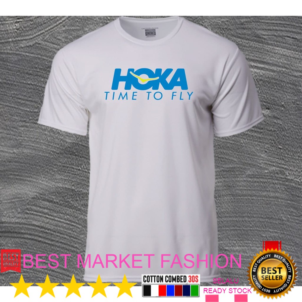 BAJU Ho ka Time To Fly Hiking and Trail Running  Shirt Ho ka / BAHAN COTTON COMBED 30S / Baju Kaos L