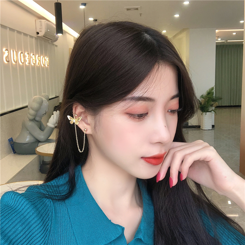 1 Pc Anting Stud S925 Silver Needle Model Rantai Kupu-Kupu Tiga Dimensi Gaya Korea Untuk Wanita