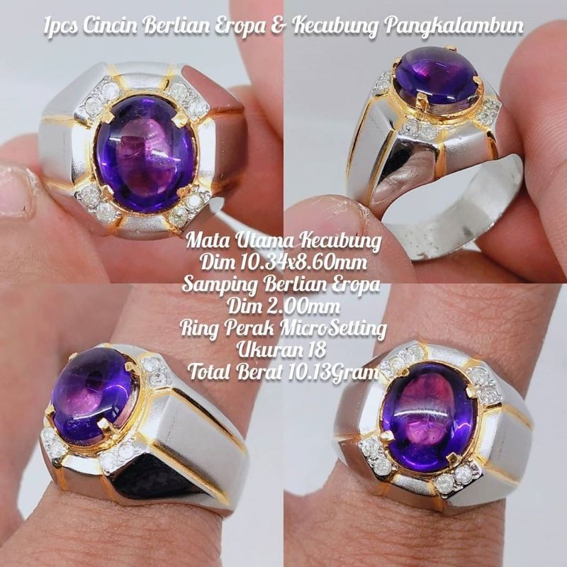 cincin kecubung kalimantan tabur berlian asli ikat perak bkn akik bacan safir ruby zamrud liontin