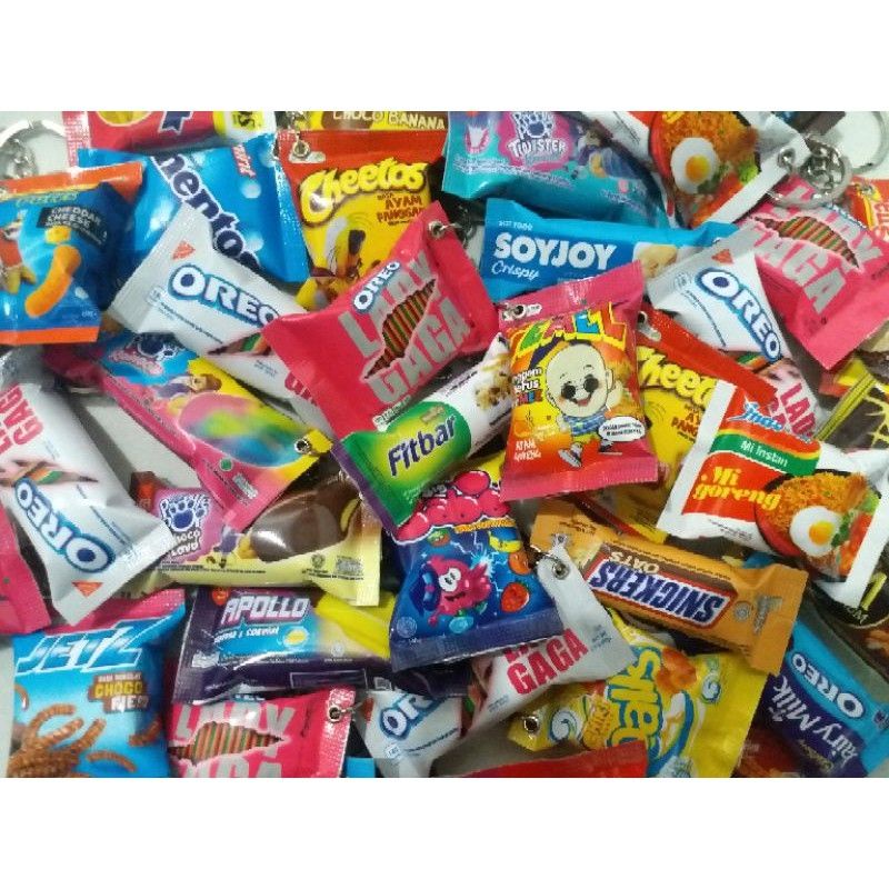 GANTUNGAN KUNCI SNACK & MINUMAN KALENG MINIATUR UNIK MURAH-GANCI TIPIS SNACK