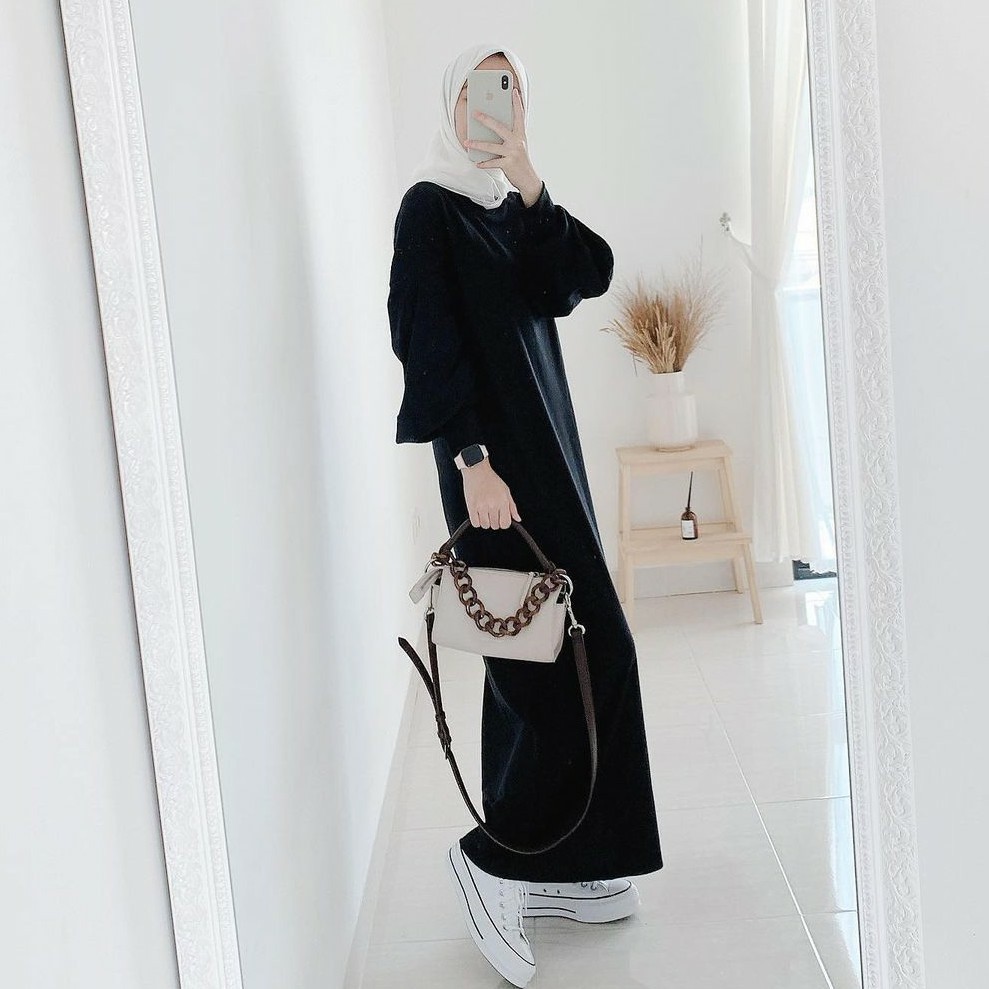 (COD) Gladys Dress Varian Warna / Pakaian Wanita / Fashion Muslim / Dress Muslim-Hitam