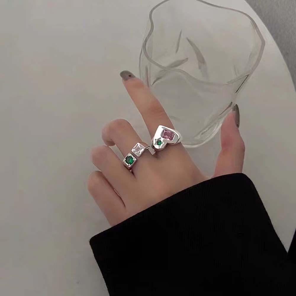 Cincin Kristal Bentuk Hati Model Terbuka Dapat Disesuaikan Untuk Wanita