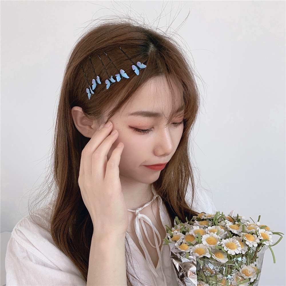 1PC Women Cute Hair Clip Blue Butterfly Hairpin Girl Simple Hair Accessories
