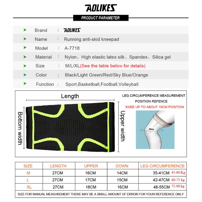 Aolikes 7718 Deker Lutut Olahraga Kneepad Elastis Nylon Sport Compression Knee Pad Support Brace