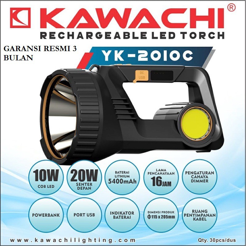 Lampu Senter Camping / Hiking (Rechargeable Led Torch) KAWACHI  YK-2010C