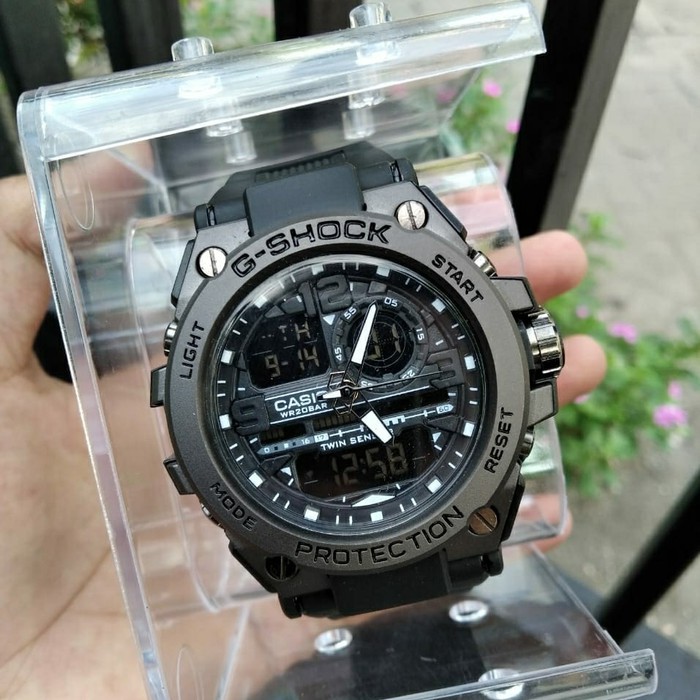 Jam Tangan Pria G Shock GST-8600 Metal Full Black Tampilah Mewah Murah &amp; Elegan Bonus Tas dan Dompet