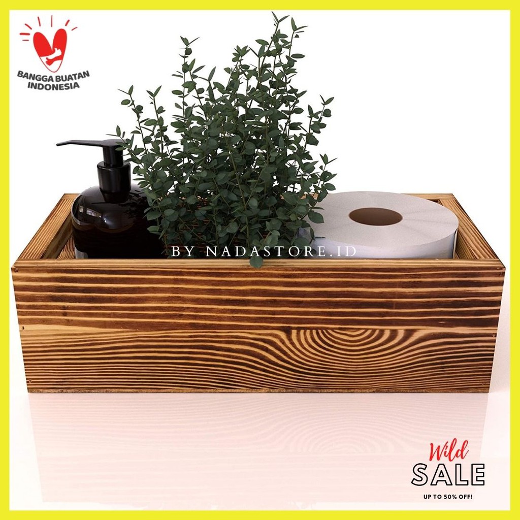 Mini wood crates kotak kayu burned , Wooden Tray , Toilet Tissue Holder Organizer Box CODE W007