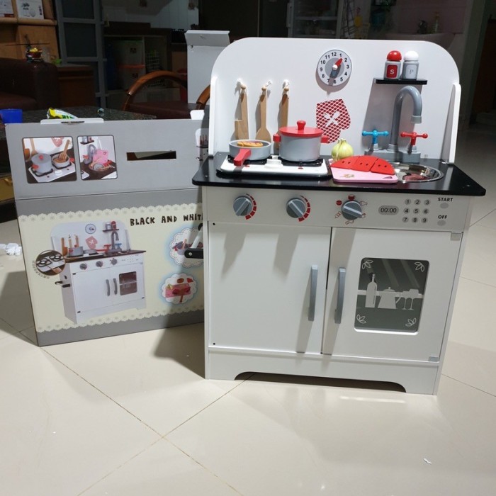 Mainan Masak Masakan Besar Kayu Wooden Kitchen Set Black and White