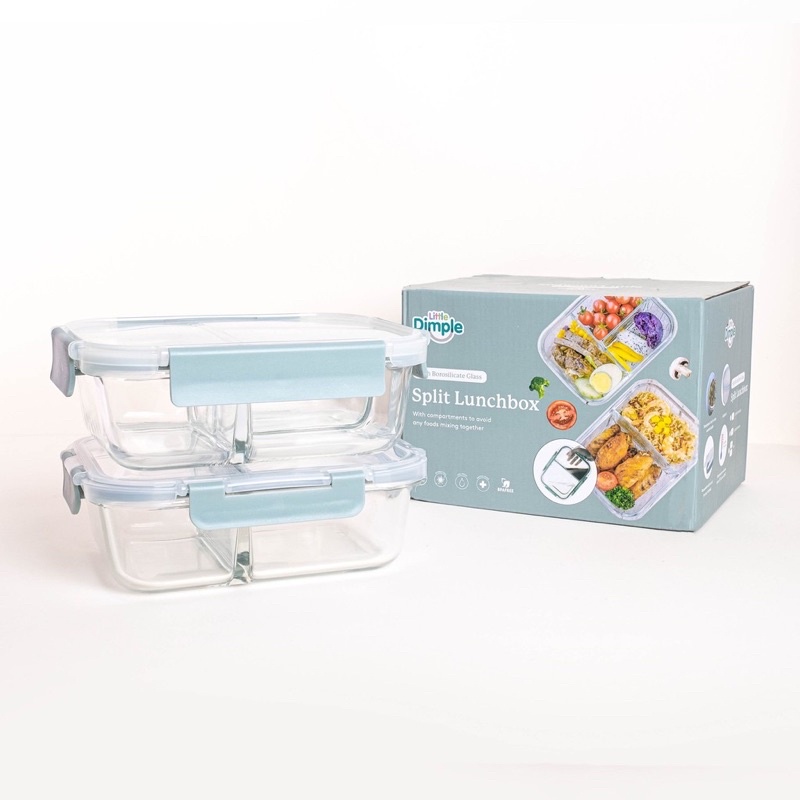 Little Dimple Split Lunchbox - Set 2pcs Kotak Makan Kaca