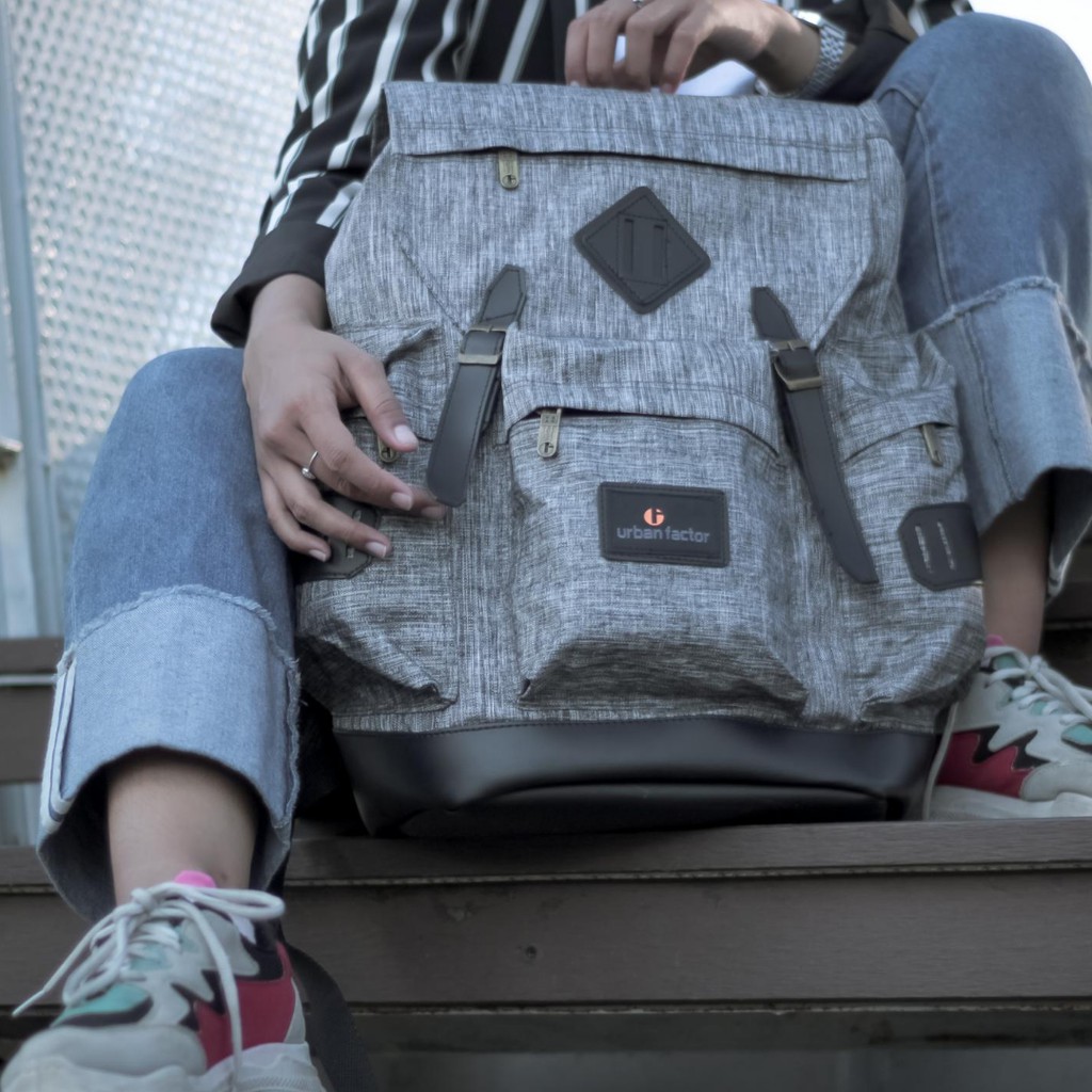 BRAIN STORM GREY |Urban Factor x FORIND| Tas Ransel Ori Bag Polos Pria Wanita Backpack Baru New