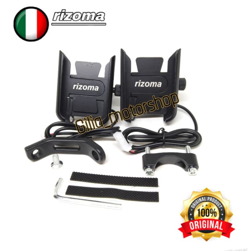 Holder Hp plus USB Rizoma Racing Ori Spion &amp; Stang Black Edition Full Besi Universal