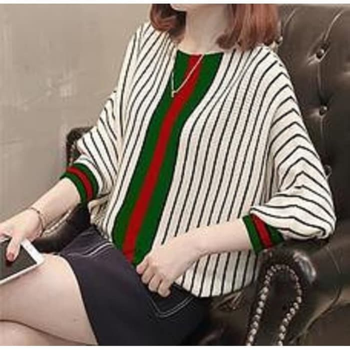 Baju Wanita Blouse Murah Abg Kekinian Terbaru Fashion Cewek  [Batwing List Gucci BC]Blouse wan 2DUS