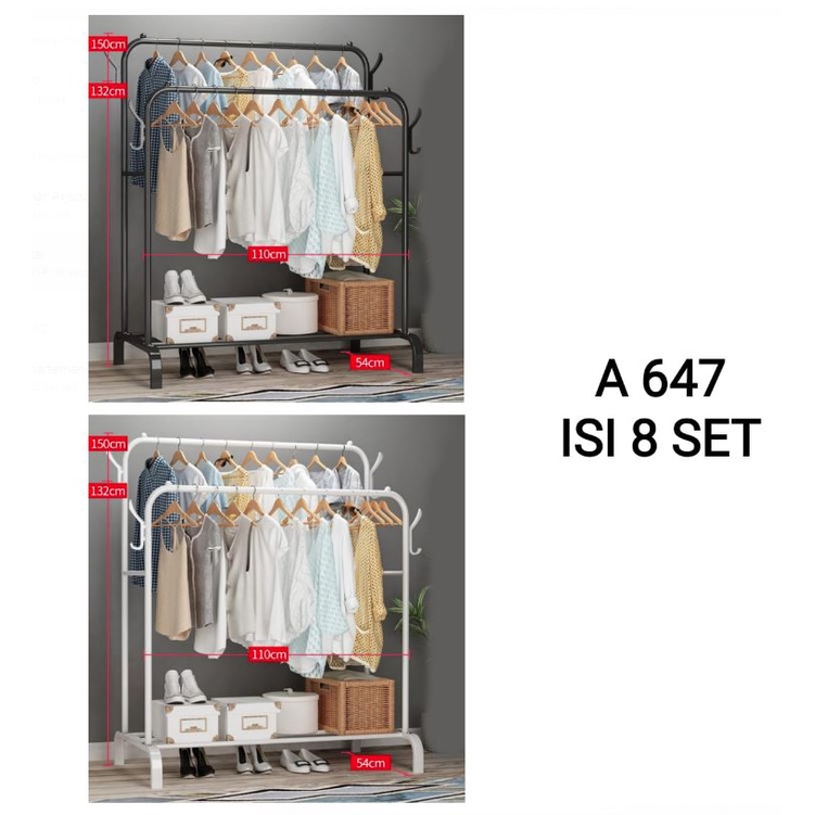 Gantungan Double Baju Berdiri Stand Hanger Serbaguna Rak Baju Pakaian