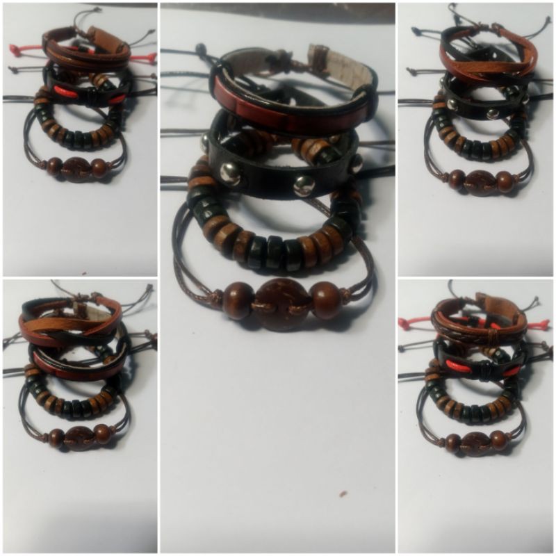 gelang tali kulit kepang multilayer