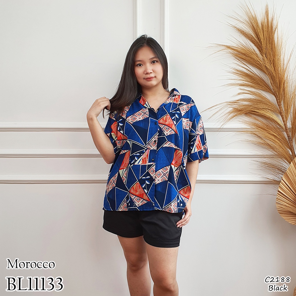 Kemeja wanita Rayon motif kemeja wanita lengan pendek casual BL11133 11133-MOROCCO (MOTIF)
