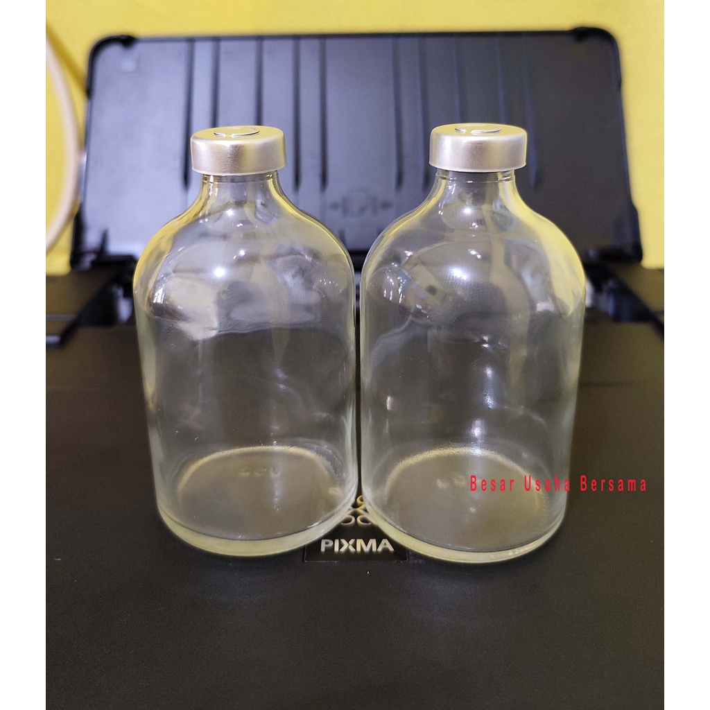 Botol Kaca Vial Bening 100ml 100 ml Clear Tutup Karet dan Segel Aluminium