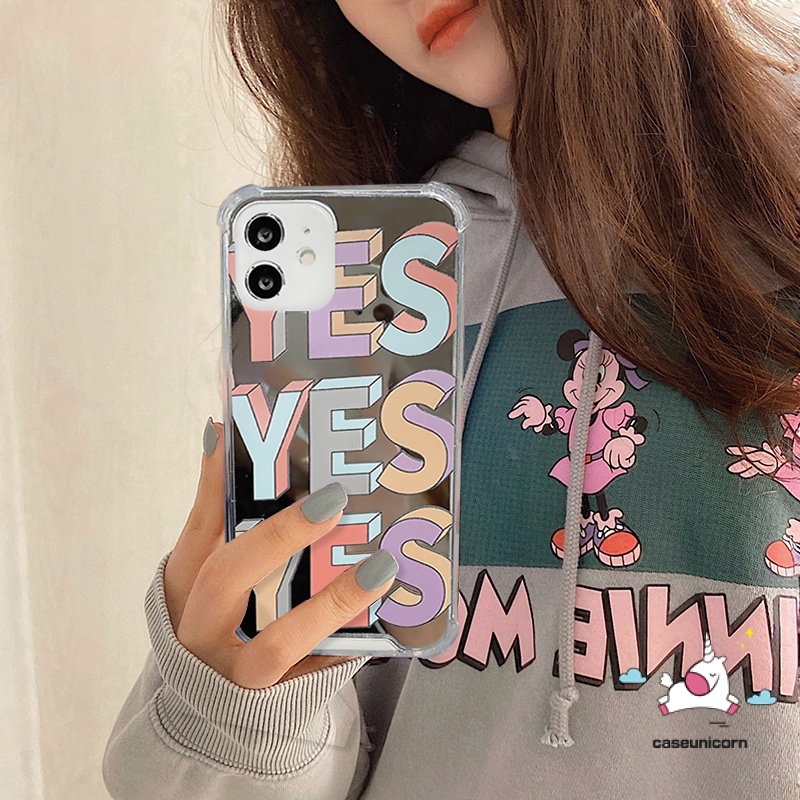 Soft Case Desain Tulisan YES Make up Aksen Cermin Tahan Banting Untuk IPhone 7plus 8plus 11 13 12 Pro Max X XS Max XR SE 2020 7 8 Plus