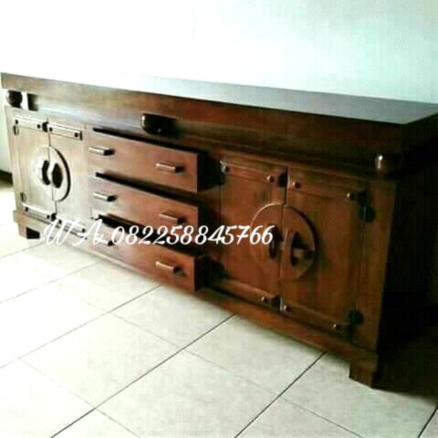 Bufet Meja Tv Rak Hias Meja Lemari Sekat Ruangan Kayu Jati Model Sederhana Minimalis