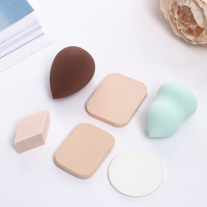 sponge make up isi 6pcs Spons Make up 1 Set Isi  6 Pcs  / Spons Foundation Pembersih / Make Up  Wajah