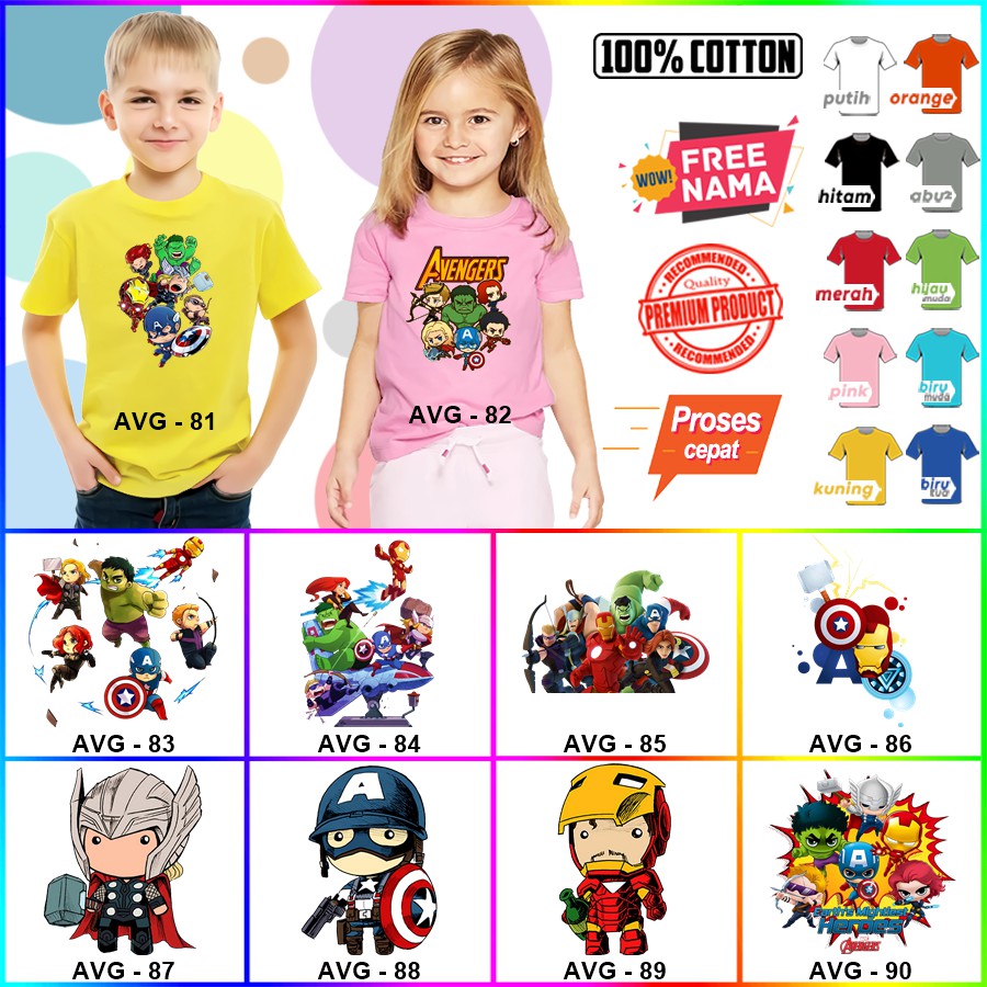 Baju Kaos ANAK DAN DEWASA AVENGERS COUPLE (FREE NAMA)