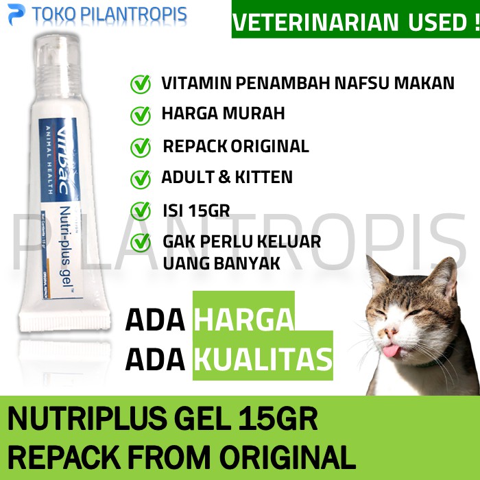 NUTRI PLUS GEL 15GR REPACK ORIGINAL SUPLEMEN VITAMIN PENAMBAH NAFSU MAKAN KUCING VIRBAC SUPPLEMENT PERAWATAN KESEHATAN KUCING ANJING ASLI