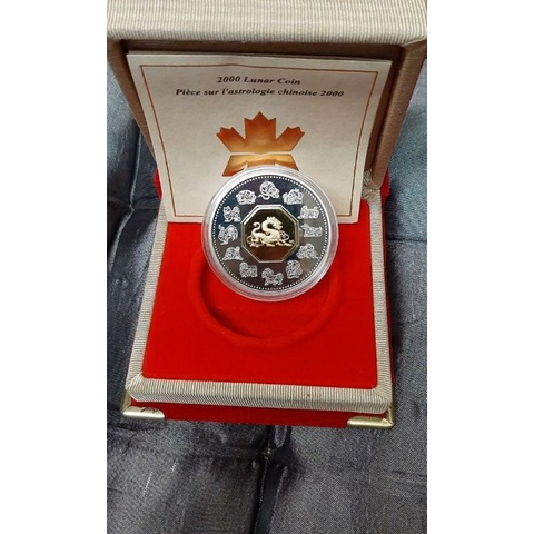 2000 Canada Year of Dragon Silver Proof with 24k Gold-plated Cameo Limited Koin Perak Lapis Emas RCM