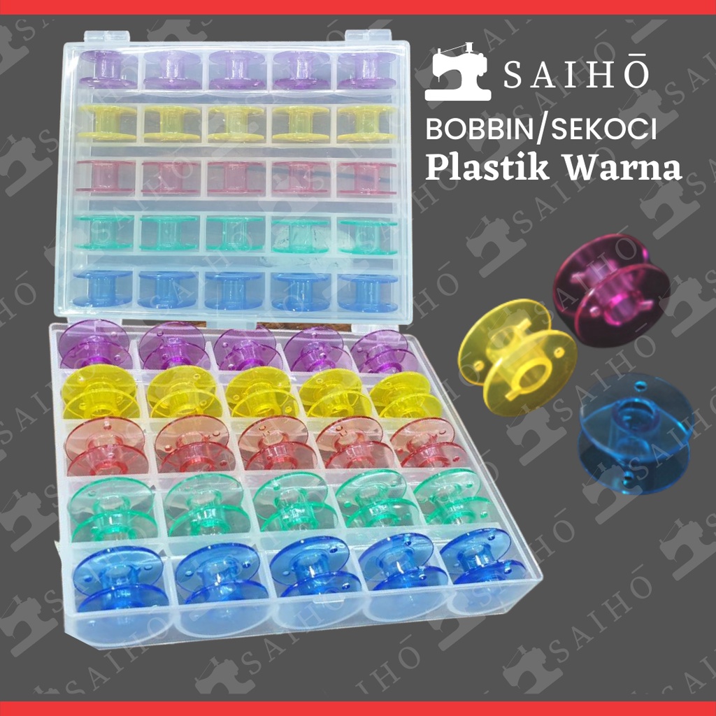 Bobbin Spul Spool Set Warna Box Sekoci Mesin Jahit Portable isi 25 Pcs