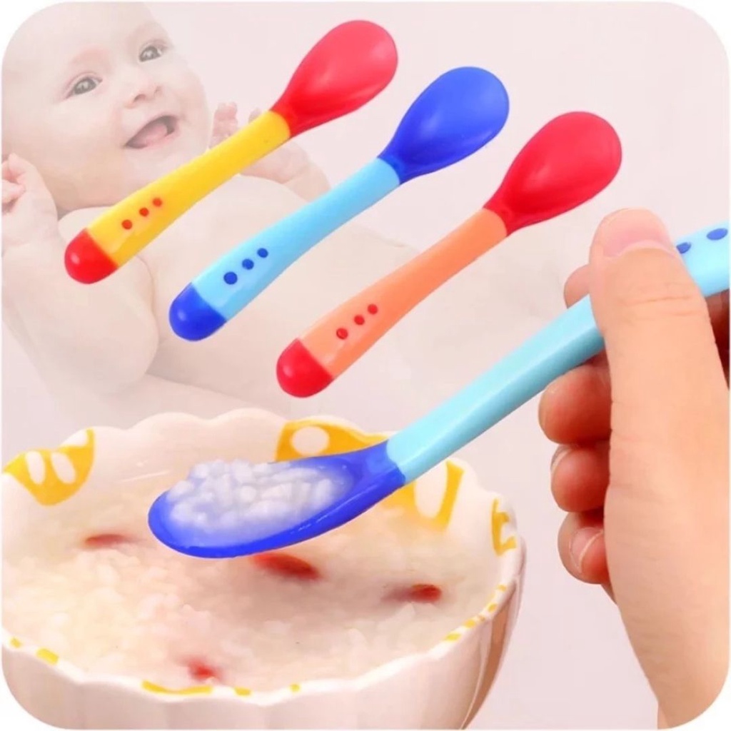 sendok sensor suhu mpasi bayi silikon silicone isi 2 | BPAFREE | RELIABLE | set sendok garpu makan bayi antisedak gagang pendek