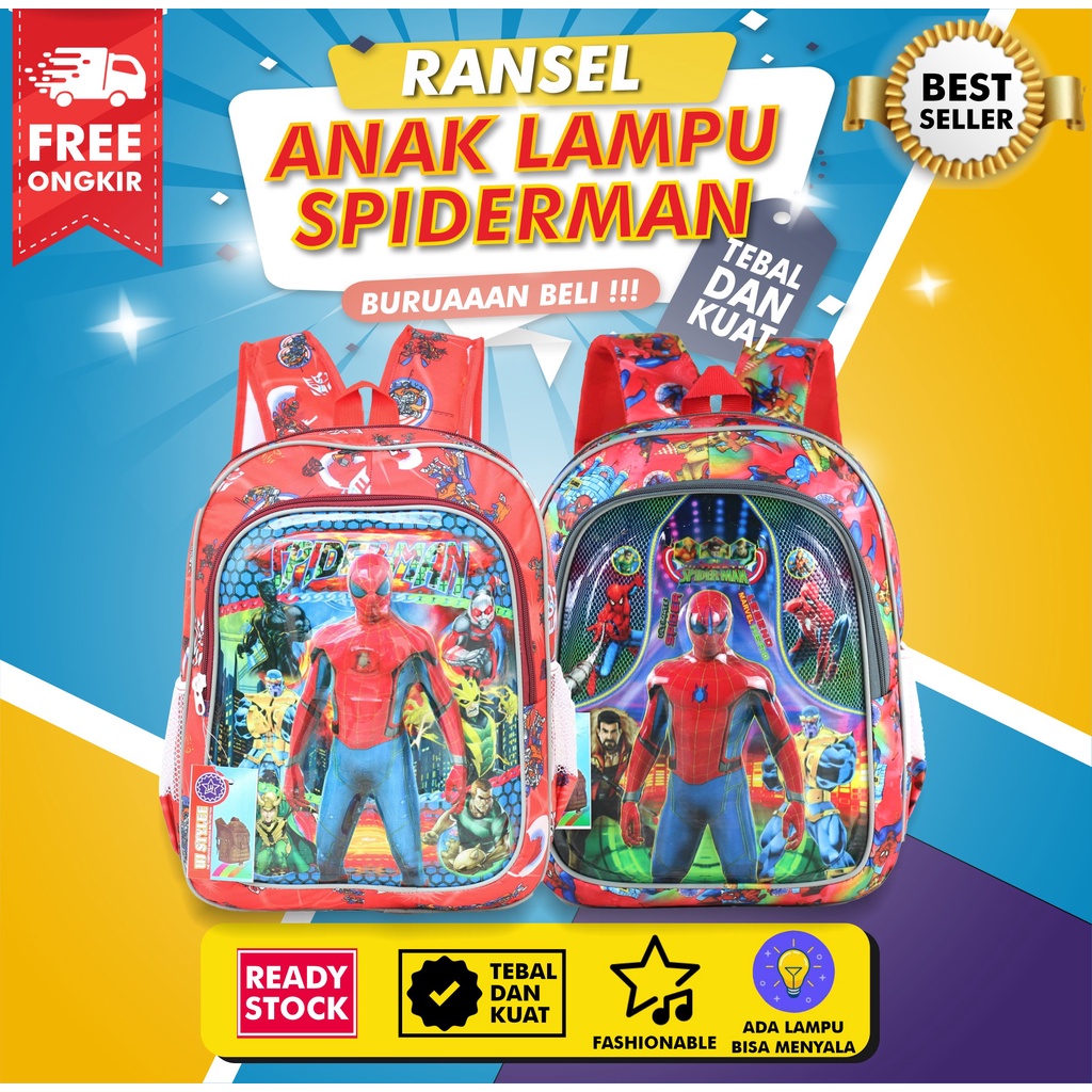 Tas Sd Tas Gendong Anak Lampu Tas Sekolah Ransel Anak Karakter Spiderman Tas Merah Keren Tas Cowok Anak Laki Laki