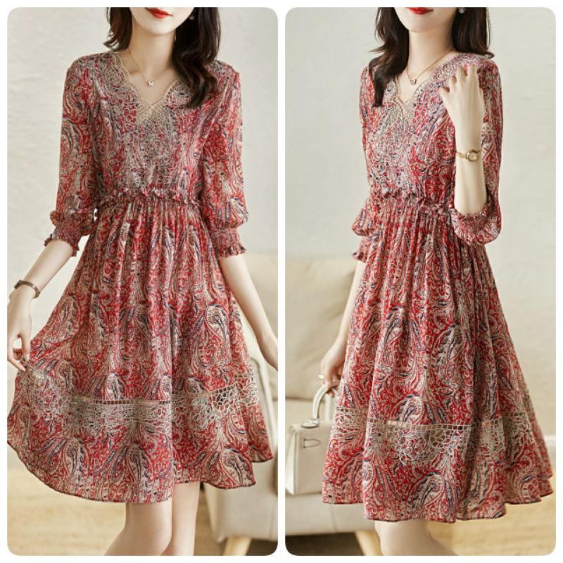 MDLV ~ 56640# Macherla Embroidered Dress Premium Korea Fashion import